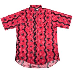 VTG Wrangler Shirt Mens Large 16.5 Red Aztec Tribal Stripe Western Cowboy USA